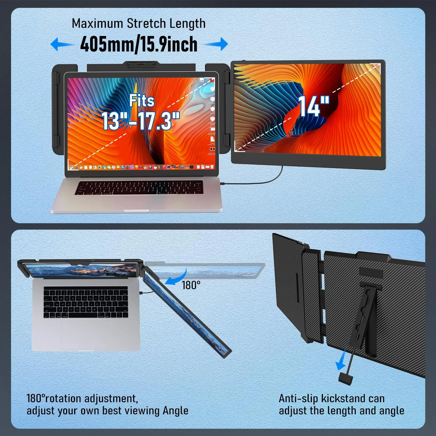 14.2" Laptop Screen Extender, 1080P FHD IPS Laptop Monitor Extender Dual Screen USB C HDMI, Plug-Play Portable Monitor for Laptops for 13"-17.3" Laptops, Compatible for Mac/Wins/Android/Switch