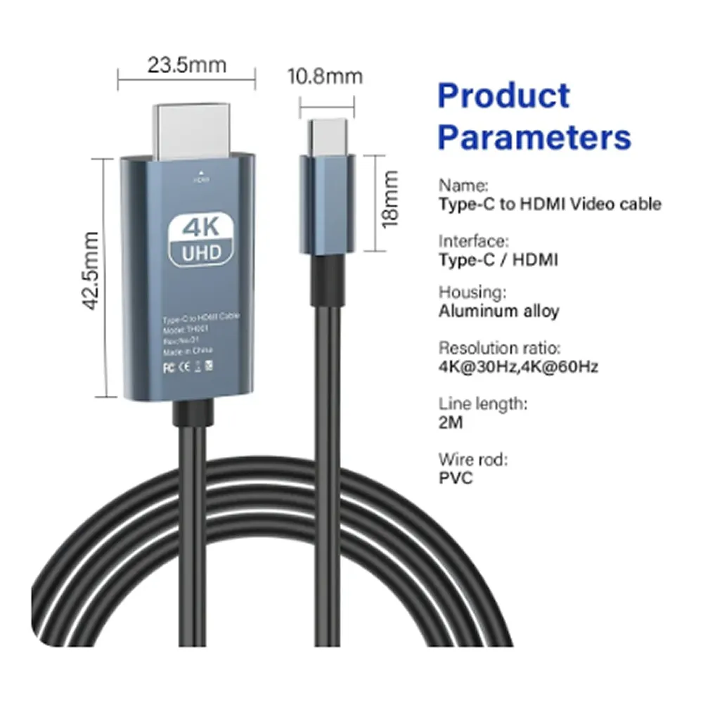 2M 4K Usb C To Hdmi Cable Adapter