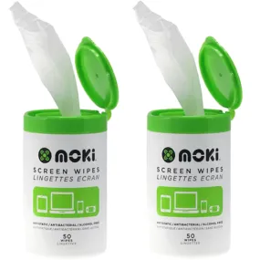 2x Moki Screen Wet Wipes Clean Bottle 50 Pack | TV/Monitor/Tablet/Phone LCD/LED