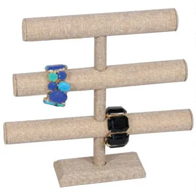 3-Level Chain or Bracelet T-Bar Displays in Burlap, 14" W x 13" H