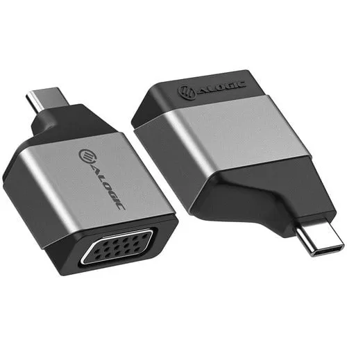 Alogic Ultra Mini USB-C to VGA Adapter - 1 Pack - 1 x Type C Mini USB Male - 1 x 15-pin HD-15 Video Female - 1920 x 1200 Supported - Space Gray