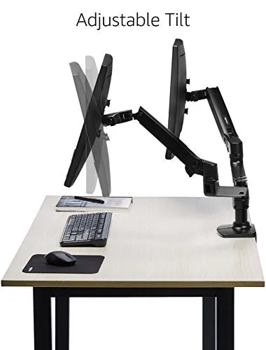 Amazon Basics Dual Monitor Stand - Lift Engine Arm Mount, Aluminum - Black