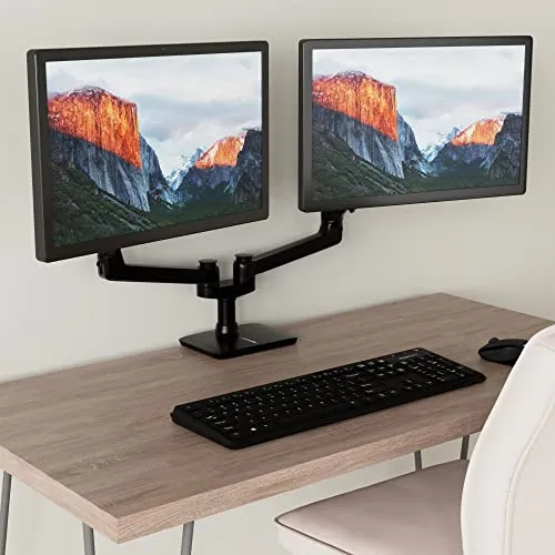 Amazon Basics Dual Monitor Stand - Lift Engine Arm Mount, Aluminum - Black