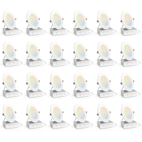 Amico 24 Pack 4 Inch 5CCT Ultra-Thin LED Recessed Ceiling Light with Junction Box, 2700K/3000K/3500K/4000K/5000K Selectable, 800 Lumens, Dimmable Canless Wafer Downlight, 10W Eqv 60W-ETL&FCC