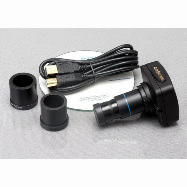 AmScope M500 Series Student Monocular Compound Microscope 40X-1600X Magnification with 1MP USB 2.0 Camera and Slides