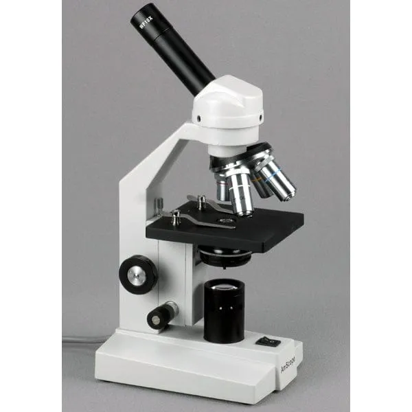 AmScope M500 Series Student Monocular Compound Microscope 40X-1600X Magnification with 1MP USB 2.0 Camera and Slides