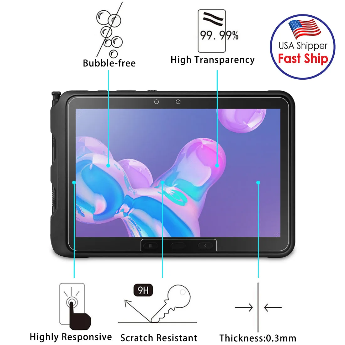 AMZER  9H HD Explosion-proof Tempered Glass Film Screen Protector For Samsung Galaxy Tab Active Pro T545 - pack of 2
