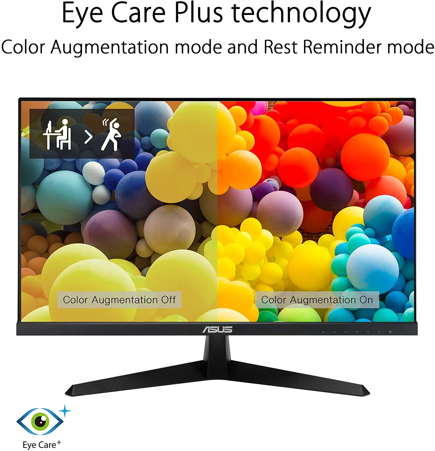 ASUS Monitor VY249HE 23.8” Eye Care Monitor, 1080P Full HD, 75Hz, IPS, Adaptive-Sync/FreeSync, Eye Care Plus, Color Augmentation, Rest Reminder, HDMI VGA, Frameless, VESA Wall Mountable