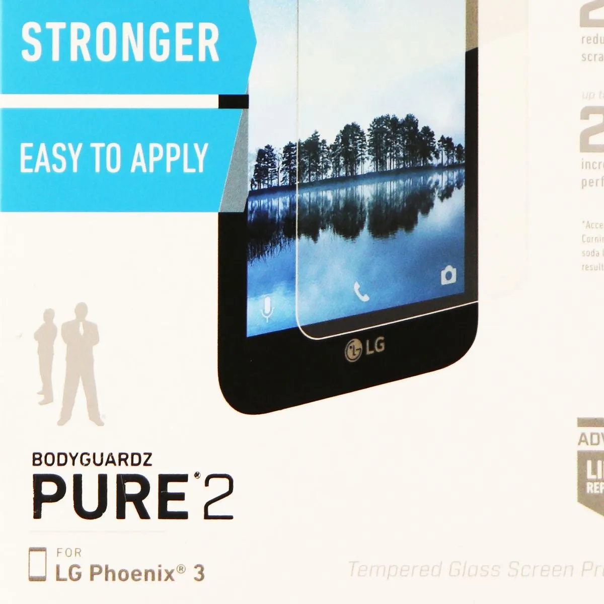 BodyGuardz Pure 2 Series Tempered Glass Screen for LG Phoenix 3 - Clear