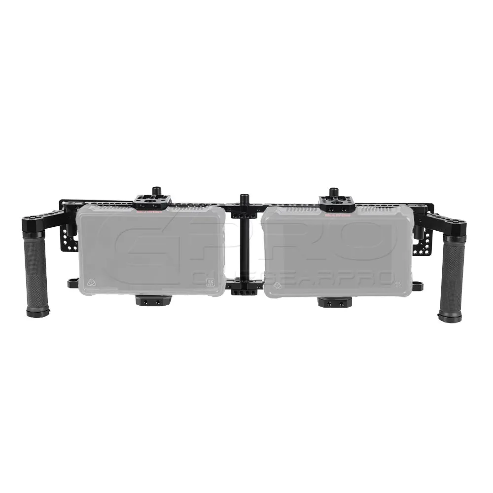 CGPro Double Adjustable 7" Director's Monitor Cage Rigs With Dual Rubber Grips & Double Battery Plate