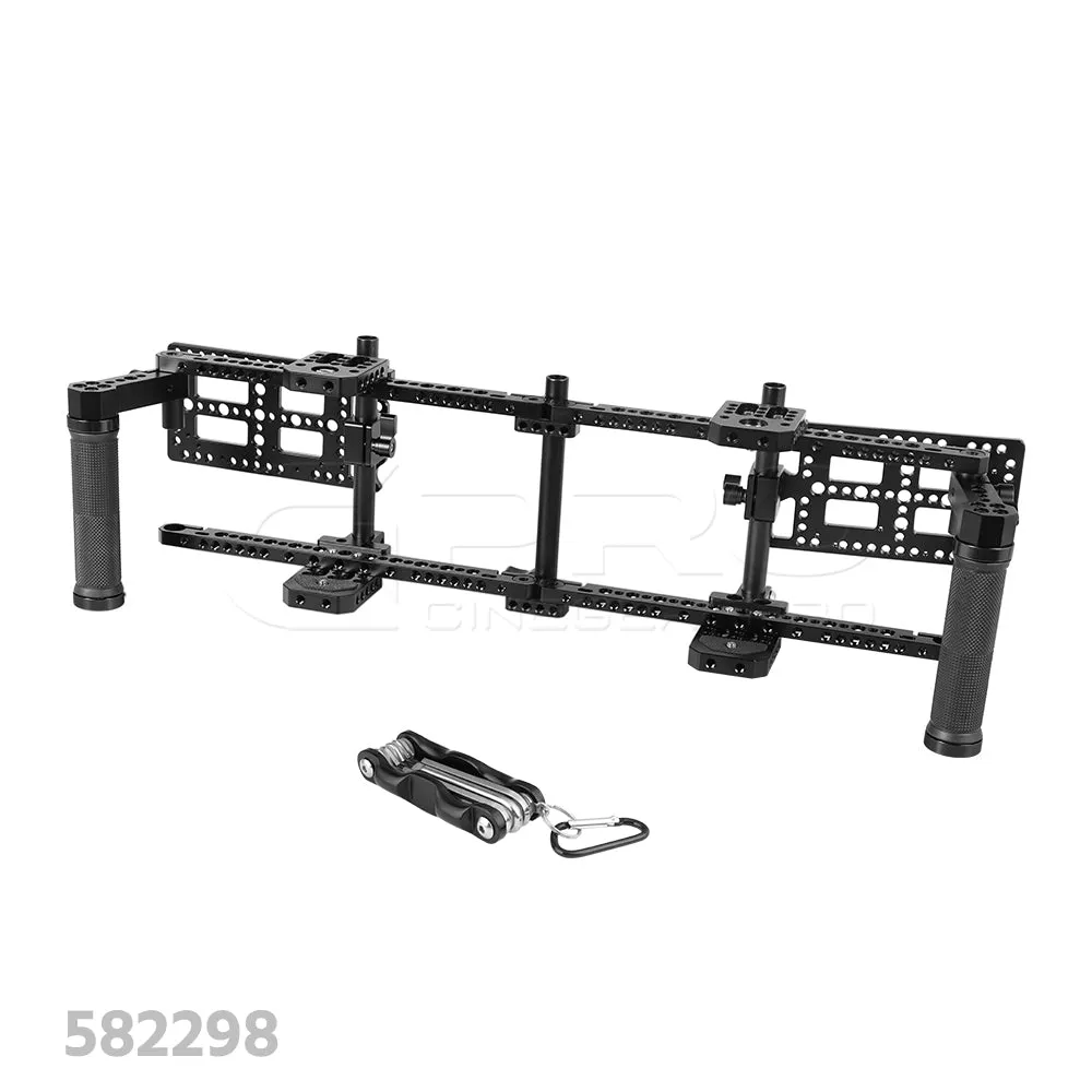 CGPro Double Adjustable 7" Director's Monitor Cage Rigs With Dual Rubber Grips & Double Battery Plate
