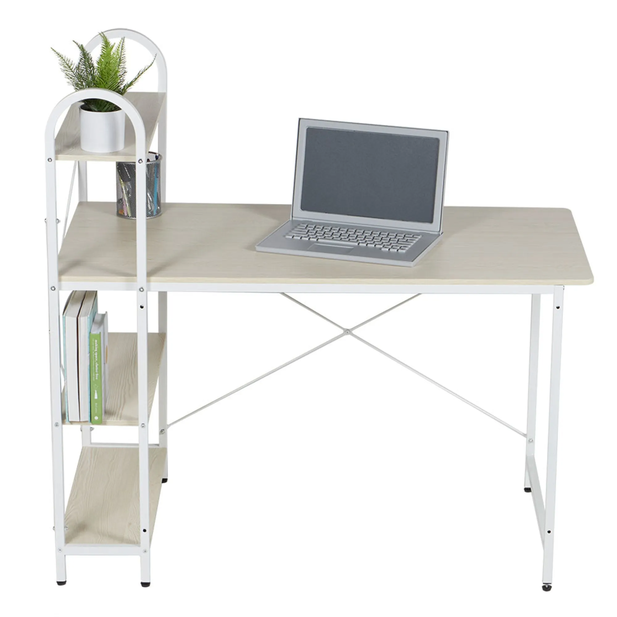 Computer Desk With Shelves, Oak/White