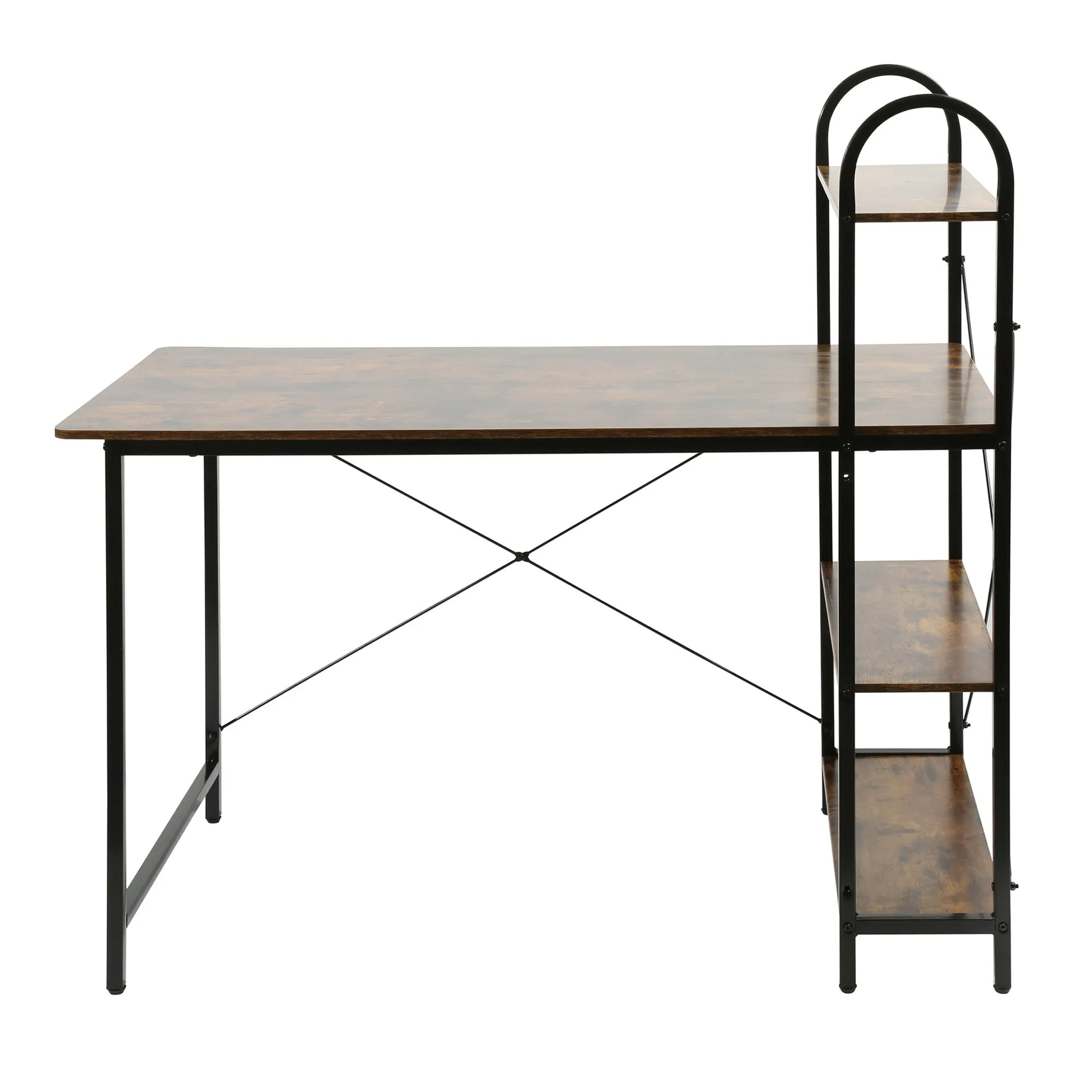 Computer Desk With Shelves, Rustic/Black
