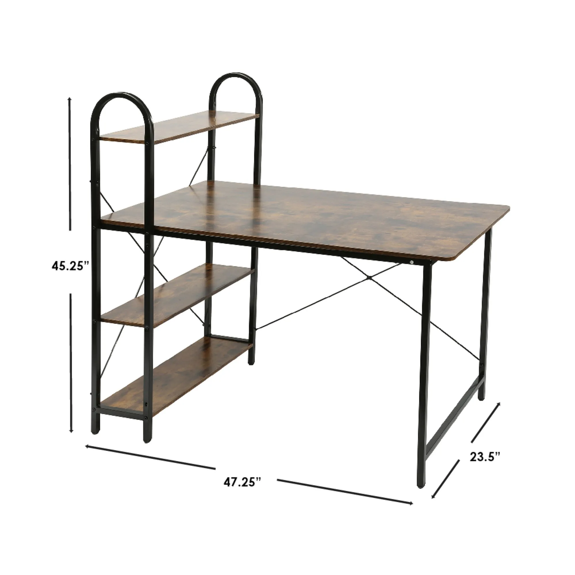 Computer Desk With Shelves, Rustic/Black