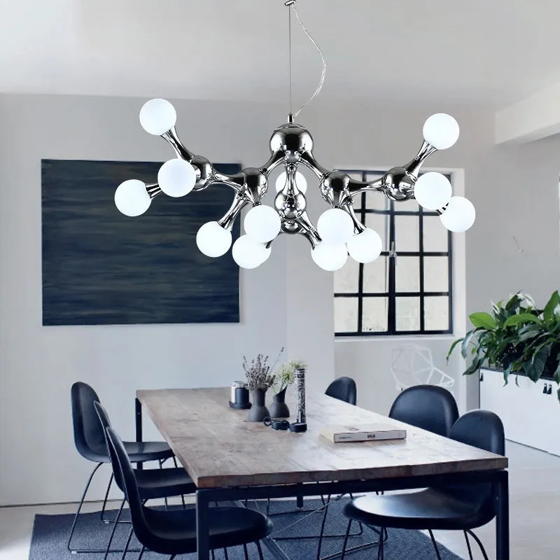 Contemporary Chrome Metal Chandelier with Molecular Shade and Multi Light Design