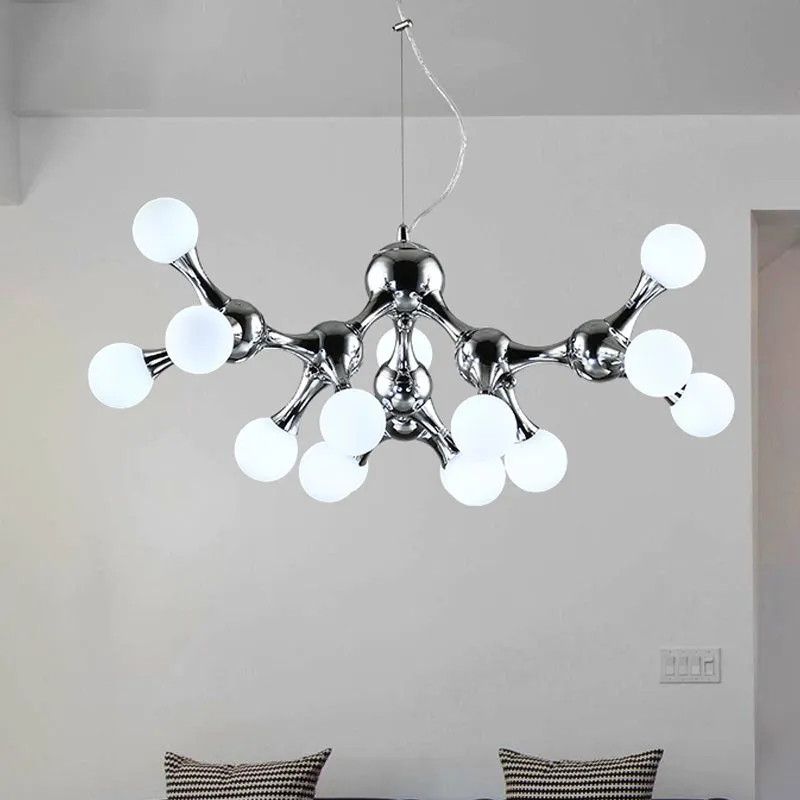 Contemporary Chrome Metal Chandelier with Molecular Shade and Multi Light Design