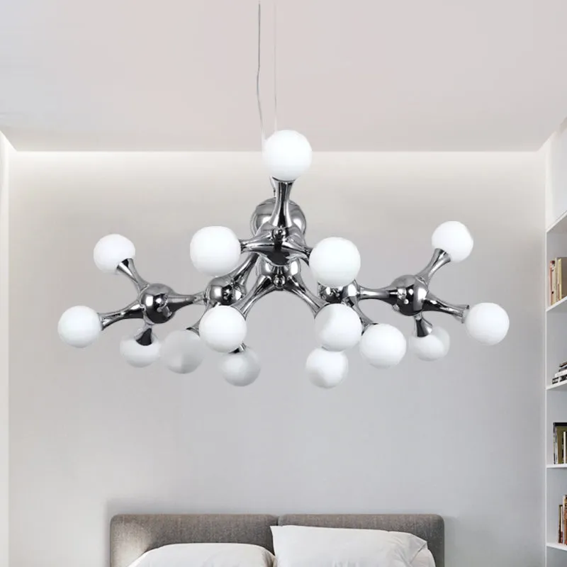 Contemporary Chrome Metal Chandelier with Molecular Shade and Multi Light Design