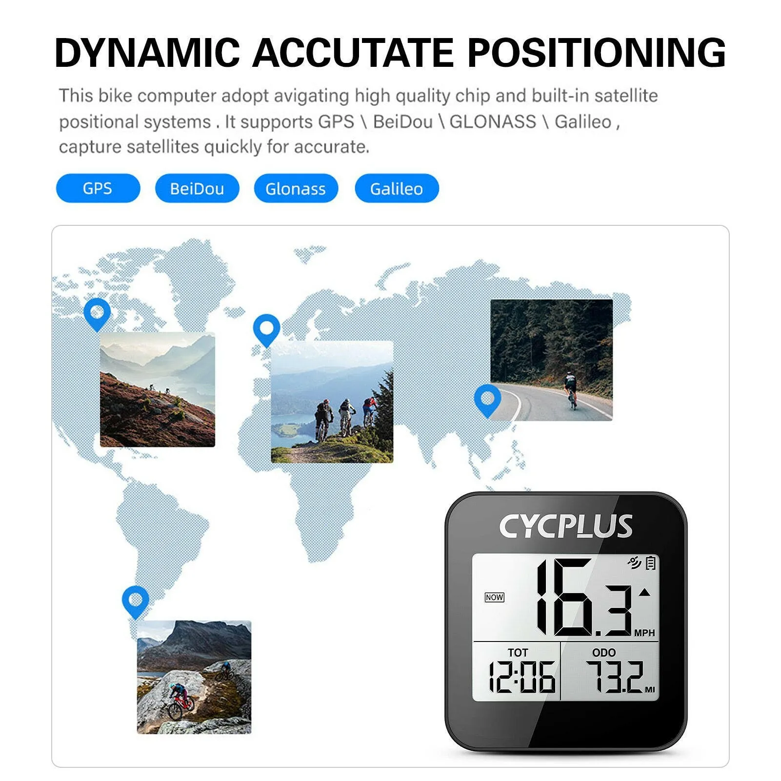 CYCPLUS Wireless GPS Bike Computer with Mount Holder IPX6 Waterproof Cycling Speedometer Bike Stopwatch