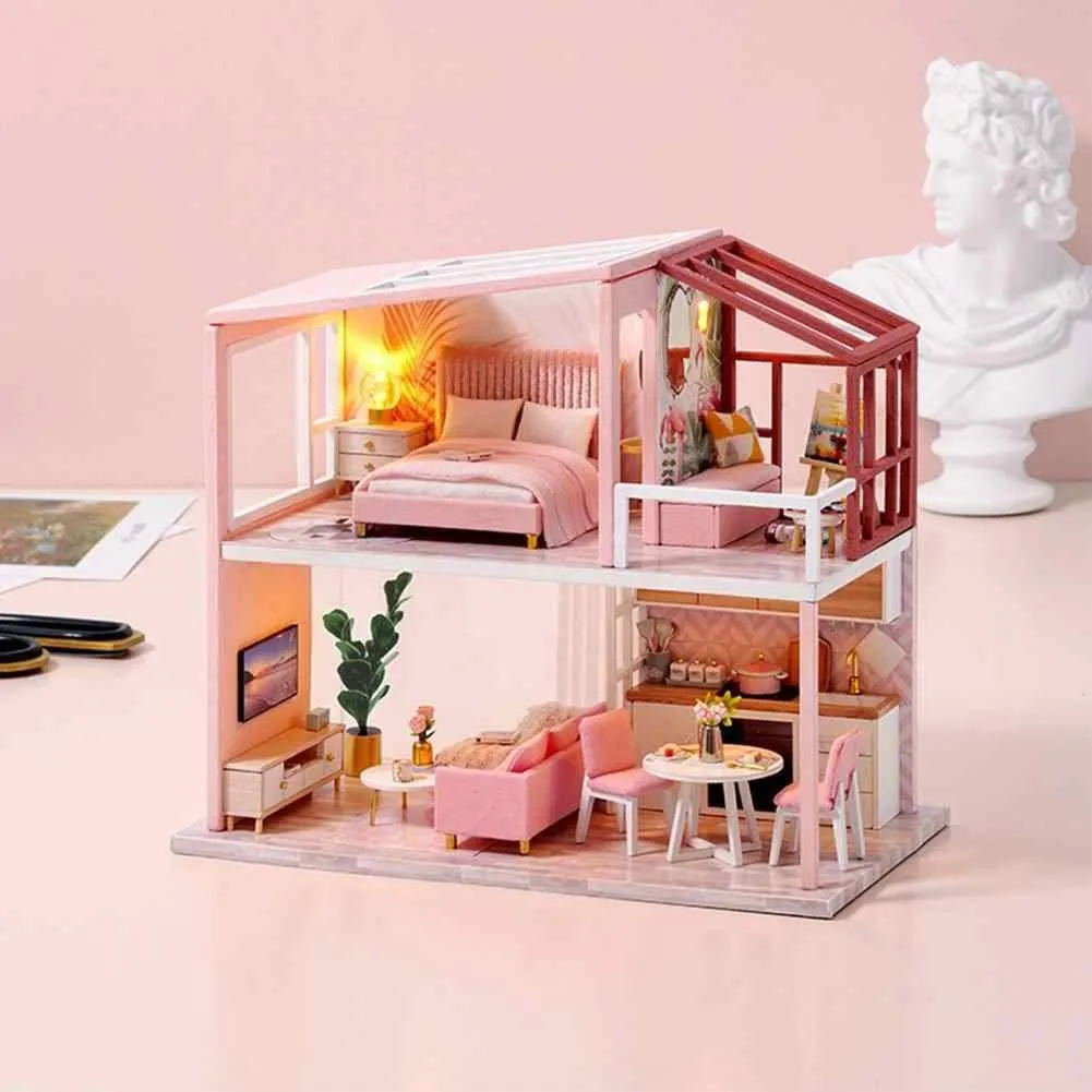 DIY Dollhouse Kit American Retro Style Miniature Living Room Dollhouse Available In 3 Style - Best Birthday , Christmas Gifts