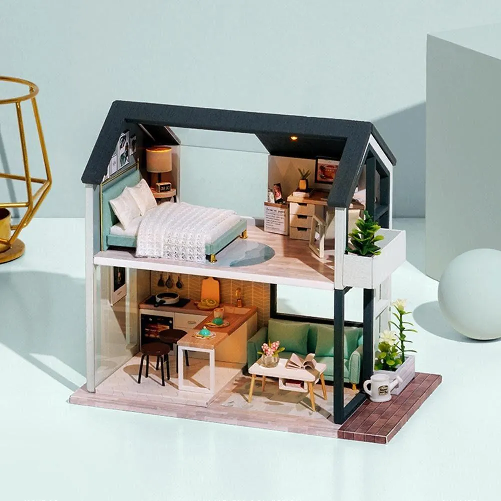 DIY Dollhouse Kit American Retro Style Miniature Living Room Dollhouse Available In 3 Style - Best Birthday , Christmas Gifts