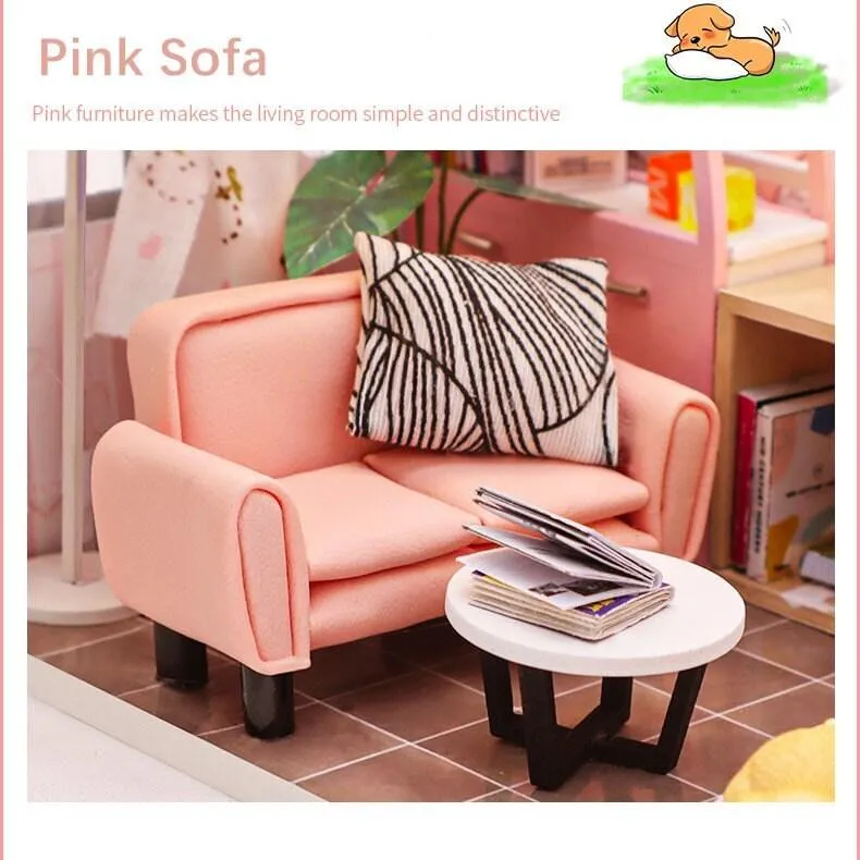 DIY Dollhouse Kit - Modern Living Pink Girl Bedroom Miniature Dollhouse Kit - Best Thanksgiving, Birthday, Christmas Gift Adult Craft