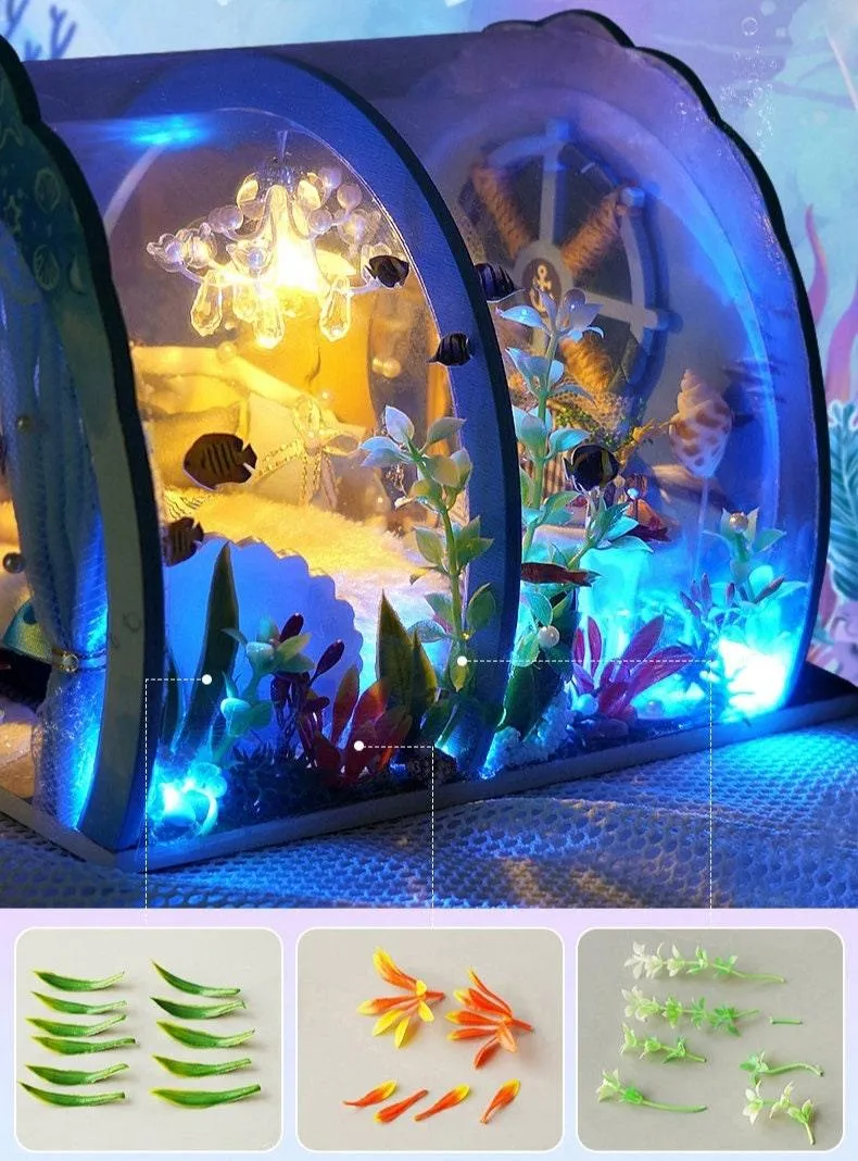 DIY Dollhouse Kit - Ocean Home Hut Style Miniature Doll House Kit - Under The Sea Living Room - Birthday, Christmas Gift Box & Dolls
