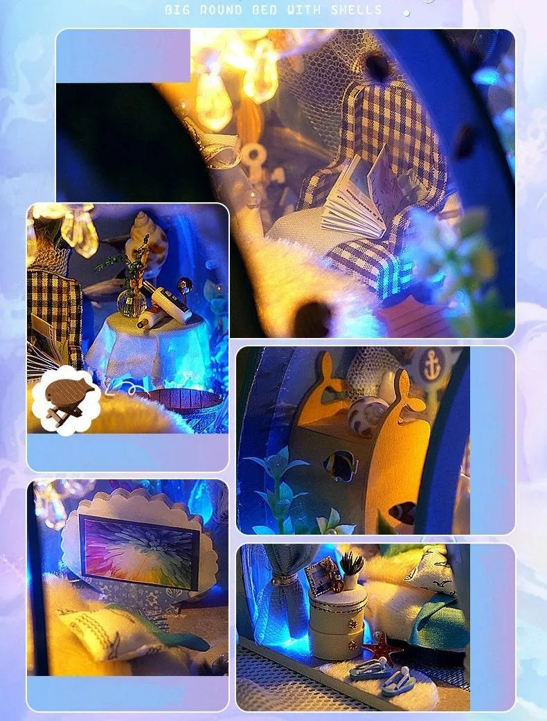 DIY Dollhouse Kit - Ocean Home Hut Style Miniature Doll House Kit - Under The Sea Living Room - Birthday, Christmas Gift Box & Dolls
