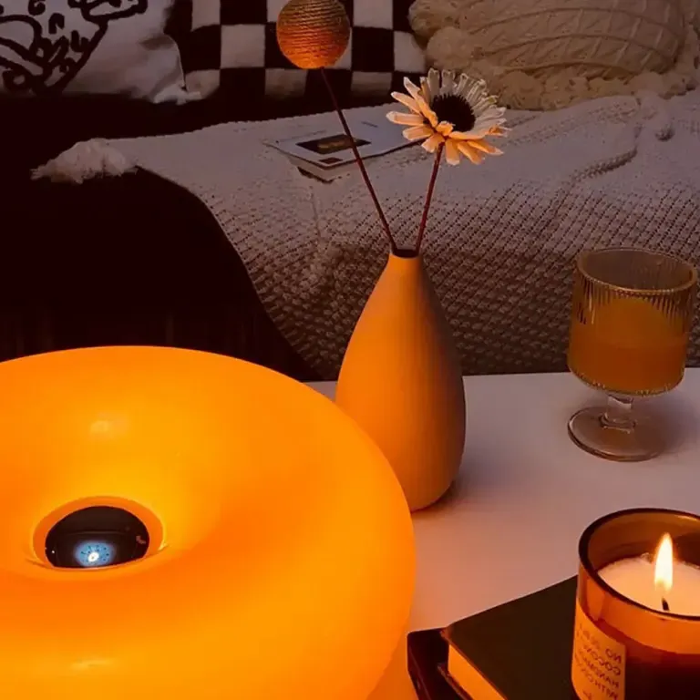 Donut Lamp – LED Dimmable Orange Table & Wall Lamp, Energy-Efficient Glass Light for Living Room, Bedroom, Dorm