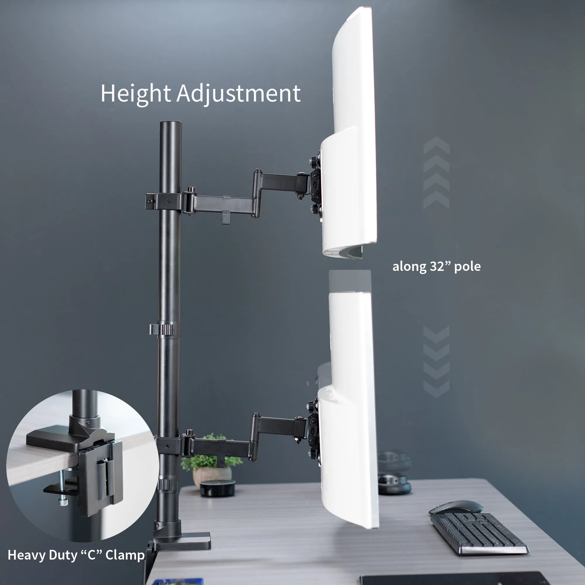 Dual Ultrawide Vertical Monitor Desk Mount with Arms