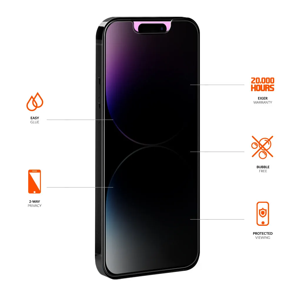 Eiger Mountain Glass Black Privacy 2.5D Screen Protector for Apple iPhone 13 Pro Max / 14 Plus