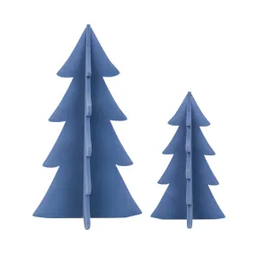 Flocked Blue Tree Figure, Set of 2