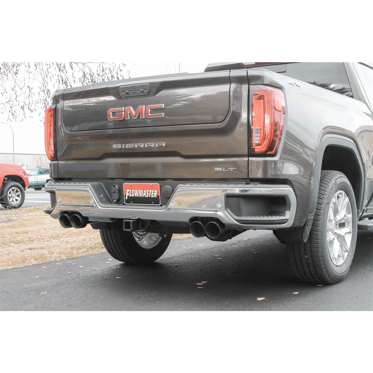Flowmaster American Thunder Exhaust System - Cat-Back - 2-1/2" Diameter - Dual Rear Exit - Dual 4" Black Ceramic Tips - Stainless - 6.2 L