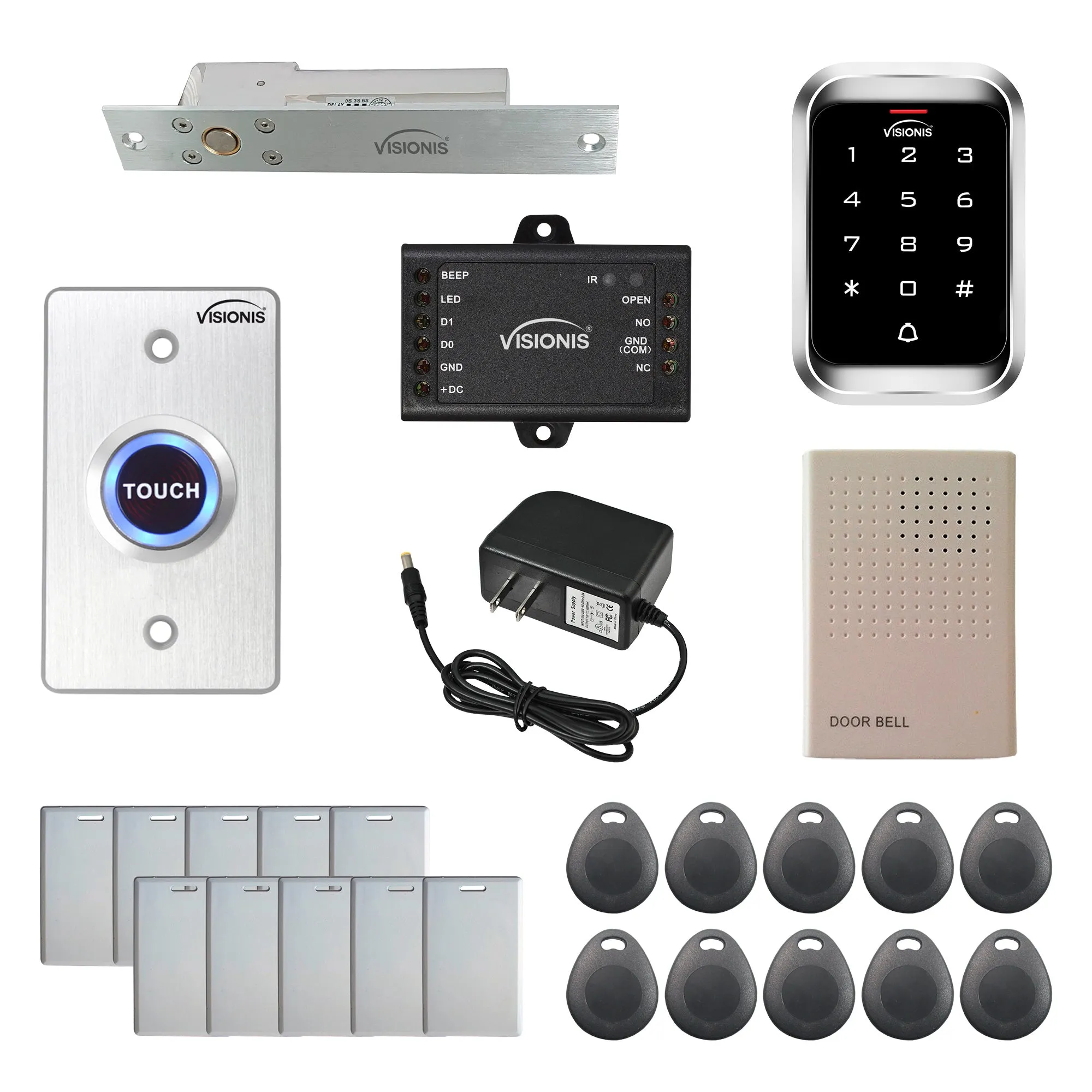 FPC-5448 One Door Access Control Electric Drop Bolt Lock 1,700lbs With VIS-3000 Outdoor Weather Proof Keypad/Reader Standalone With Mini Controller   Wiegand 26, No Software, EM Card, 1000 Users Kit