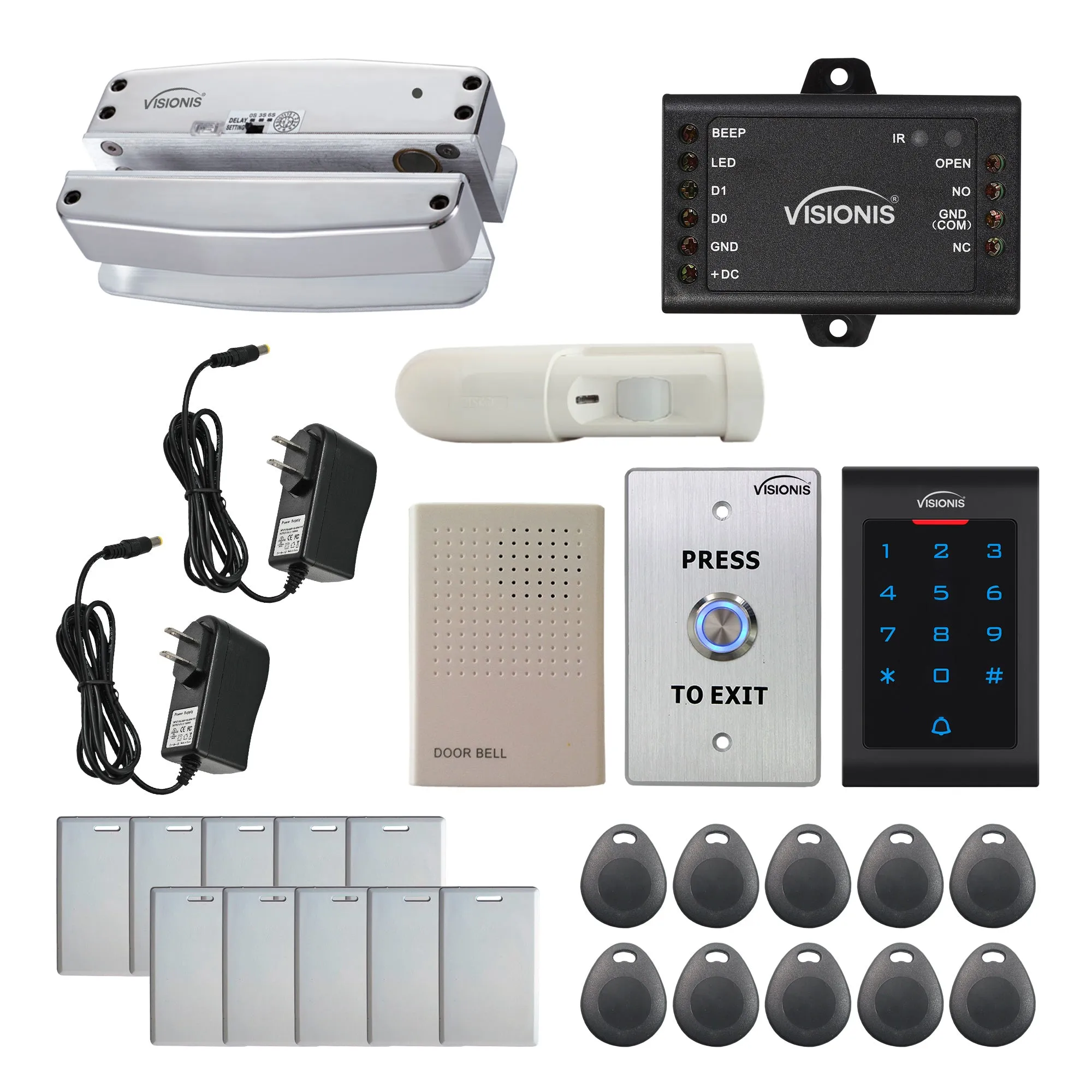 FPC-5556 1 Door Access Control 1700lb Electric Drop Bolt Fail Safe For Glass Door   Glass Frame   Indoor Use Only Keypad / Reader Standalone   Mini Controller   Wiegand 26, No Software, EM Card   PIR