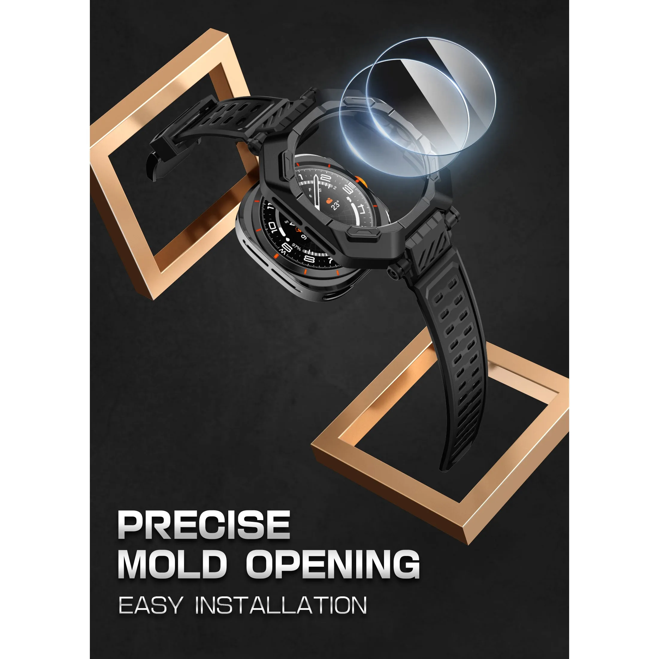 Galaxy Watch7 Ultra 47mm Unicorn Beetle PRO Wristband Case with Glass Screen Protectors-Black