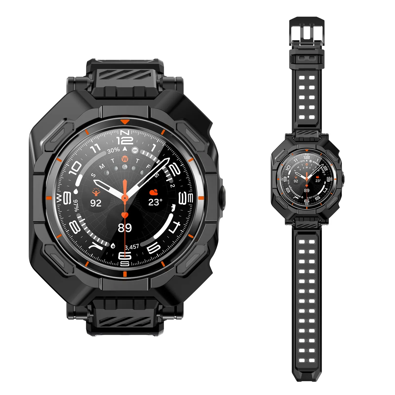 Galaxy Watch7 Ultra 47mm Unicorn Beetle PRO Wristband Case with Glass Screen Protectors-Black