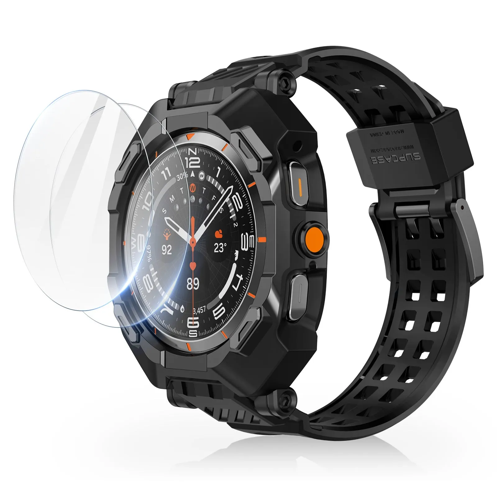 Galaxy Watch7 Ultra 47mm Unicorn Beetle PRO Wristband Case with Glass Screen Protectors-Black