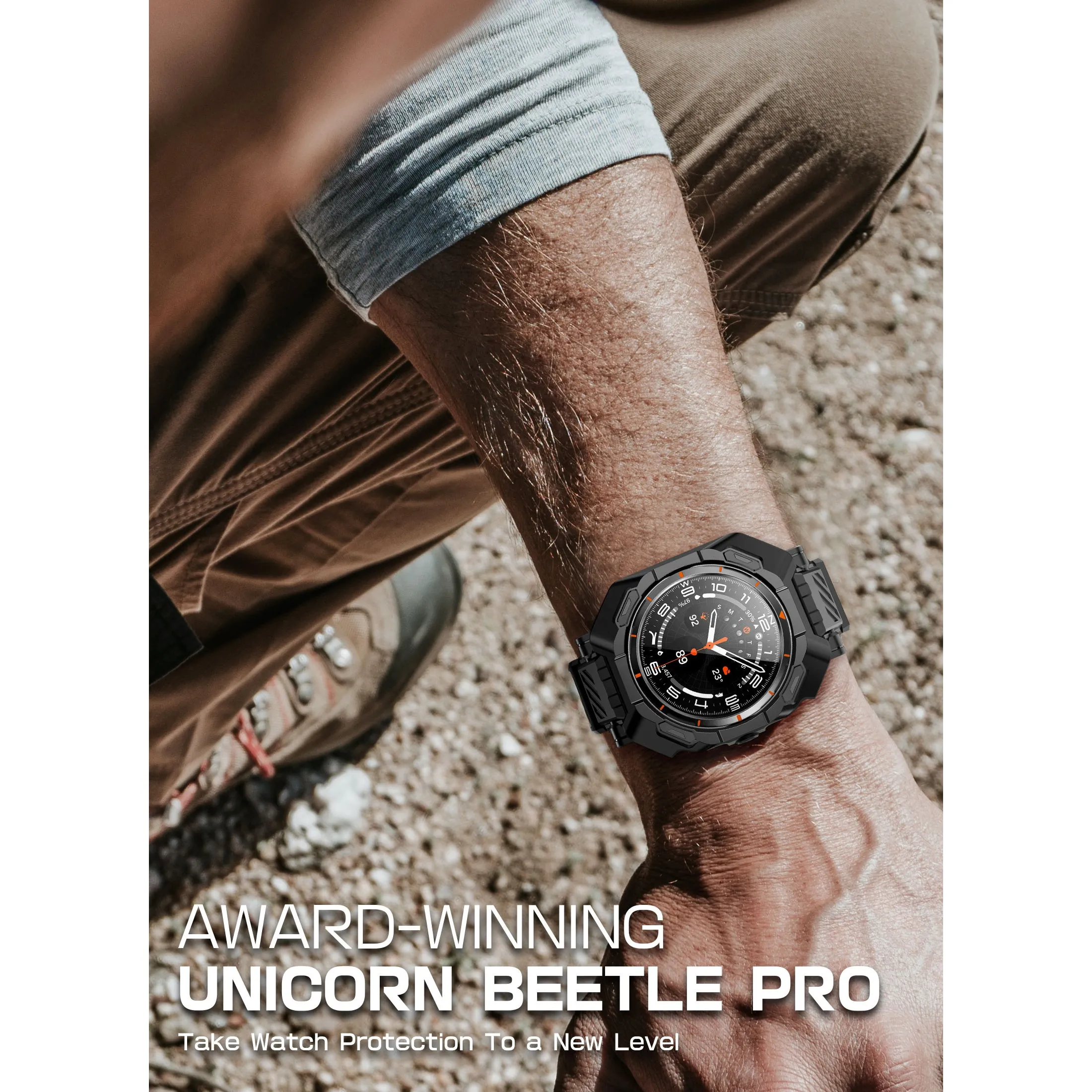 Galaxy Watch7 Ultra 47mm Unicorn Beetle PRO Wristband Case with Glass Screen Protectors-Black