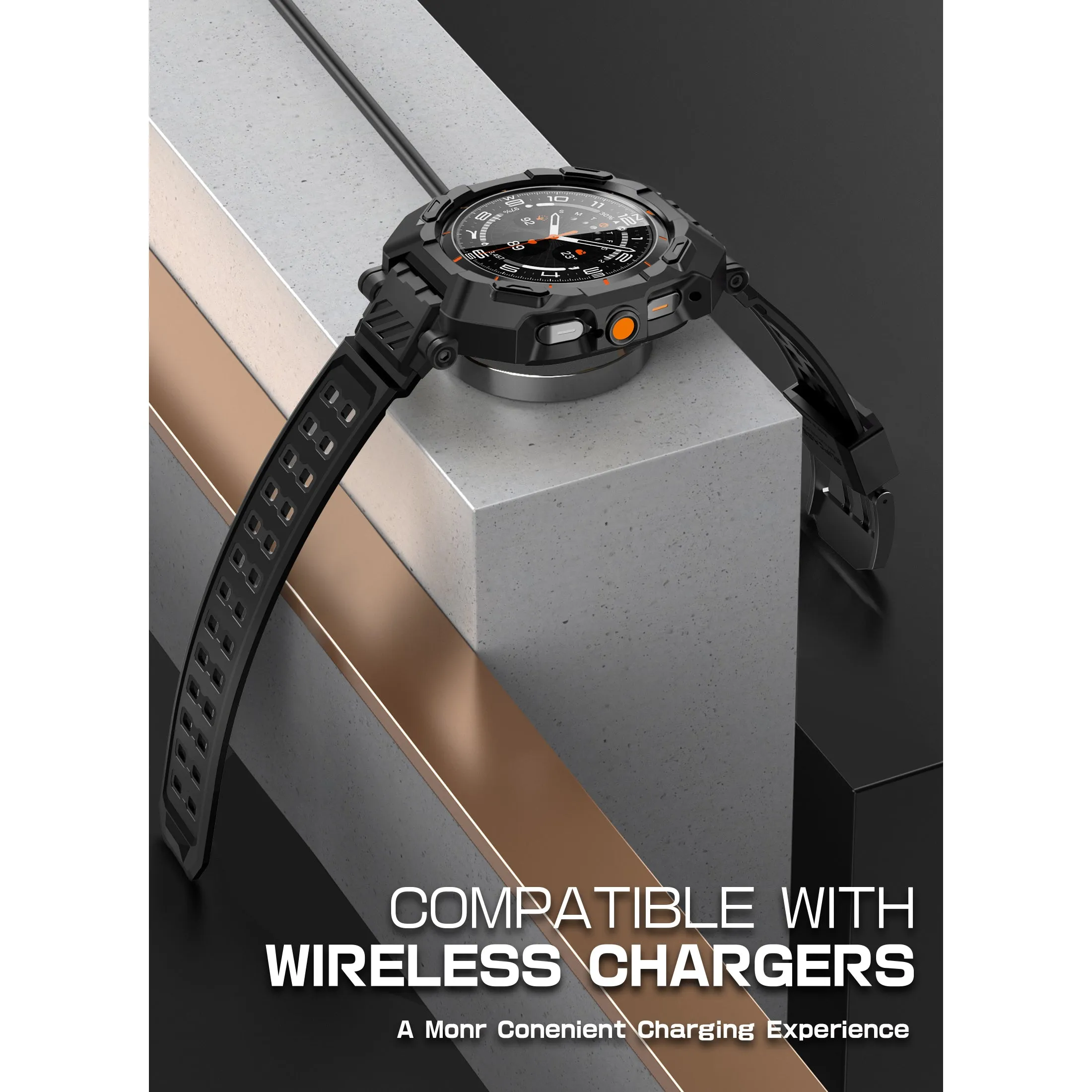 Galaxy Watch7 Ultra 47mm Unicorn Beetle PRO Wristband Case with Glass Screen Protectors-Black