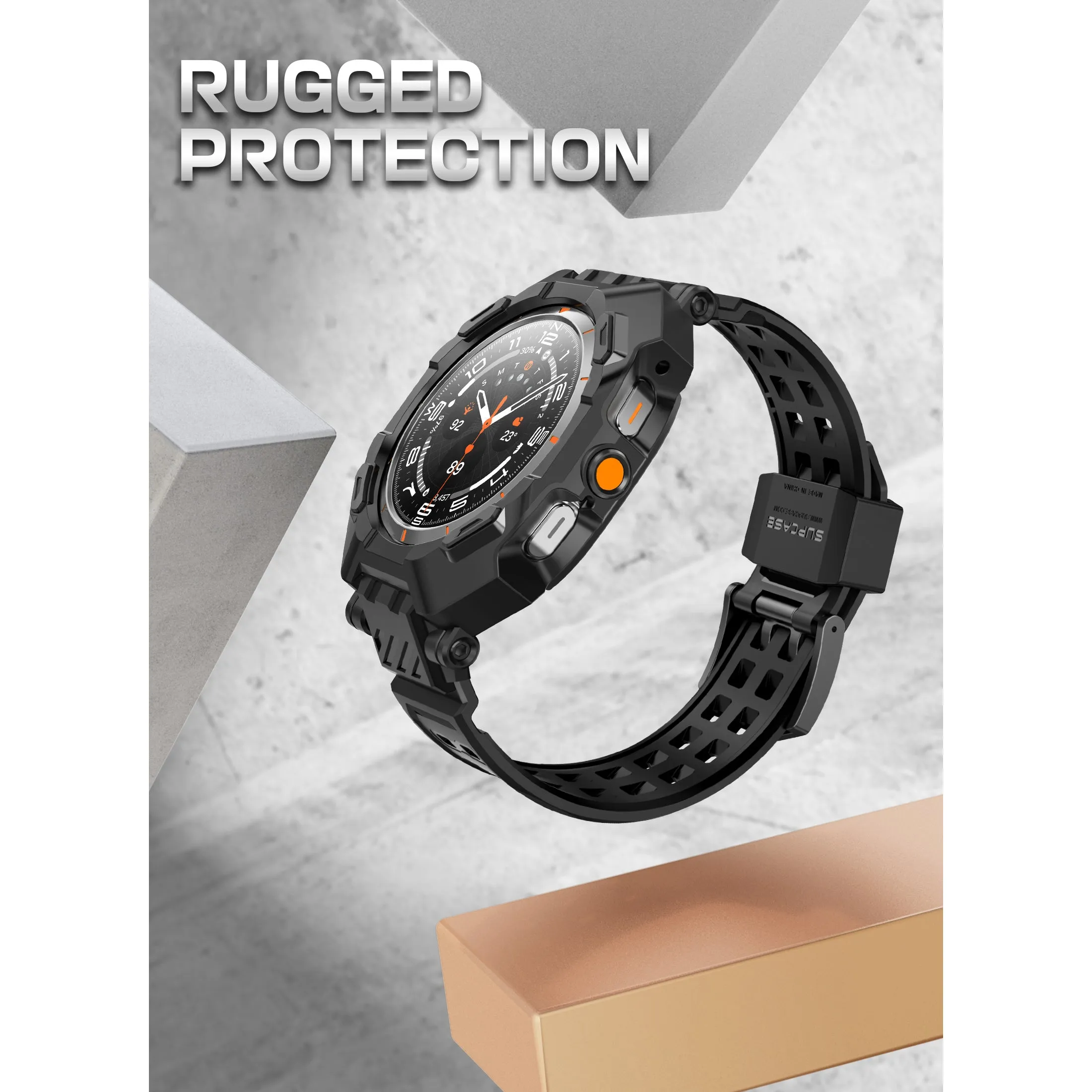 Galaxy Watch7 Ultra 47mm Unicorn Beetle PRO Wristband Case with Glass Screen Protectors-Black