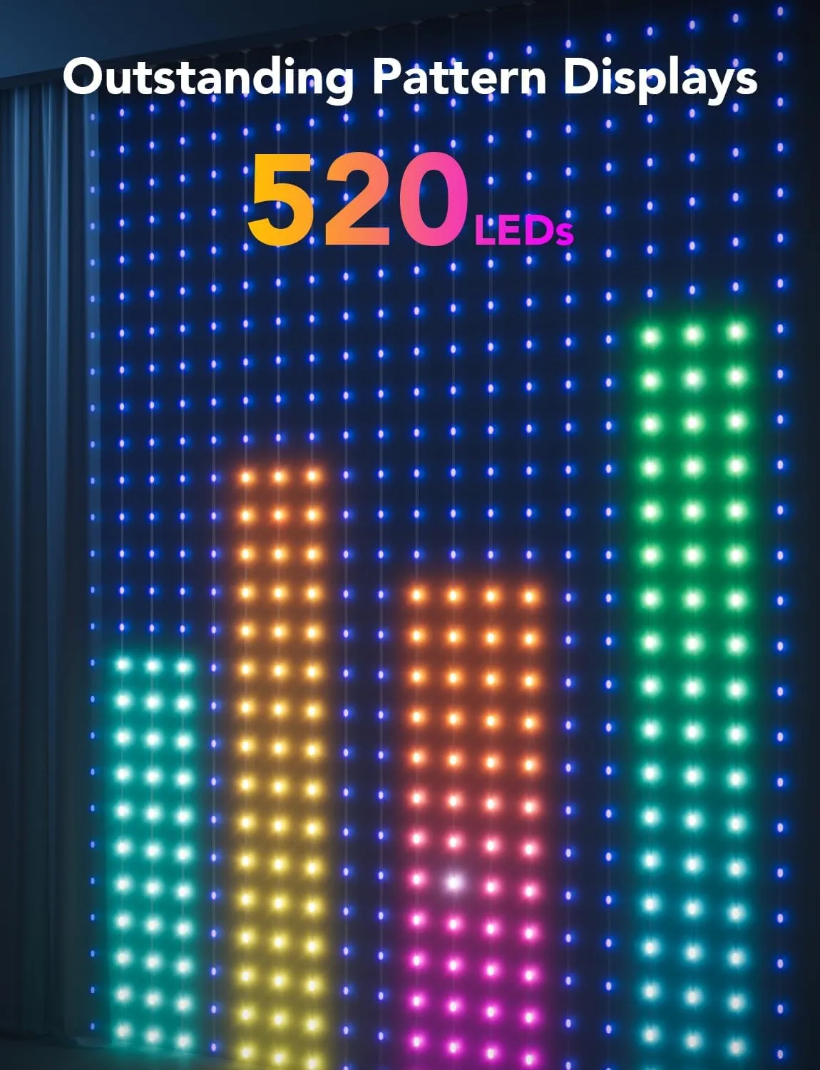 Govee Curtain Lights, Smart LED Curtain Lights, Color Changing Wall Lights, Dynamic DIY Curtain String Lights 5 x 6.6ft