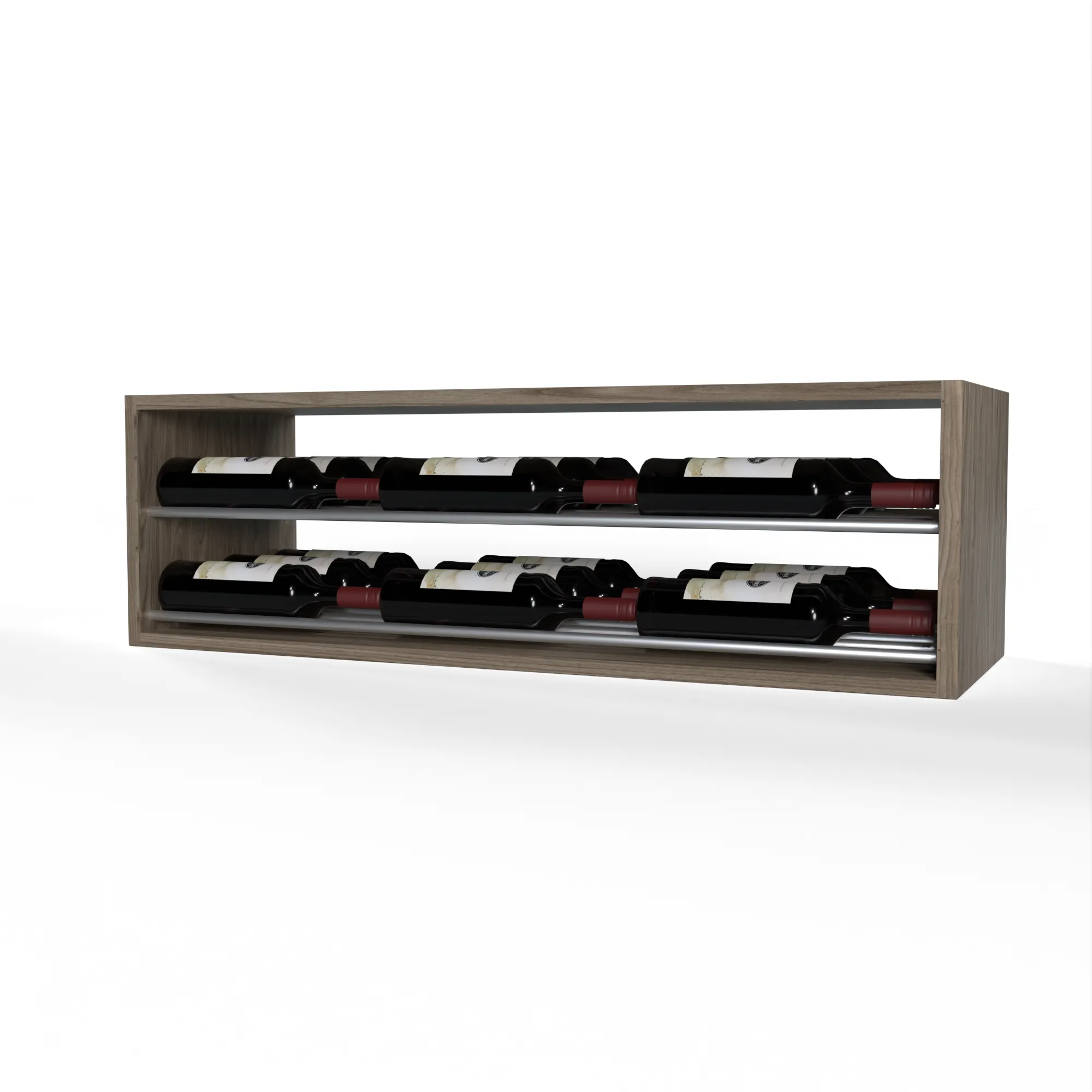 GrandCellar™ - 8 Column Horizontal Label-Forward Wine Display - 12" - Silver Metal Rods