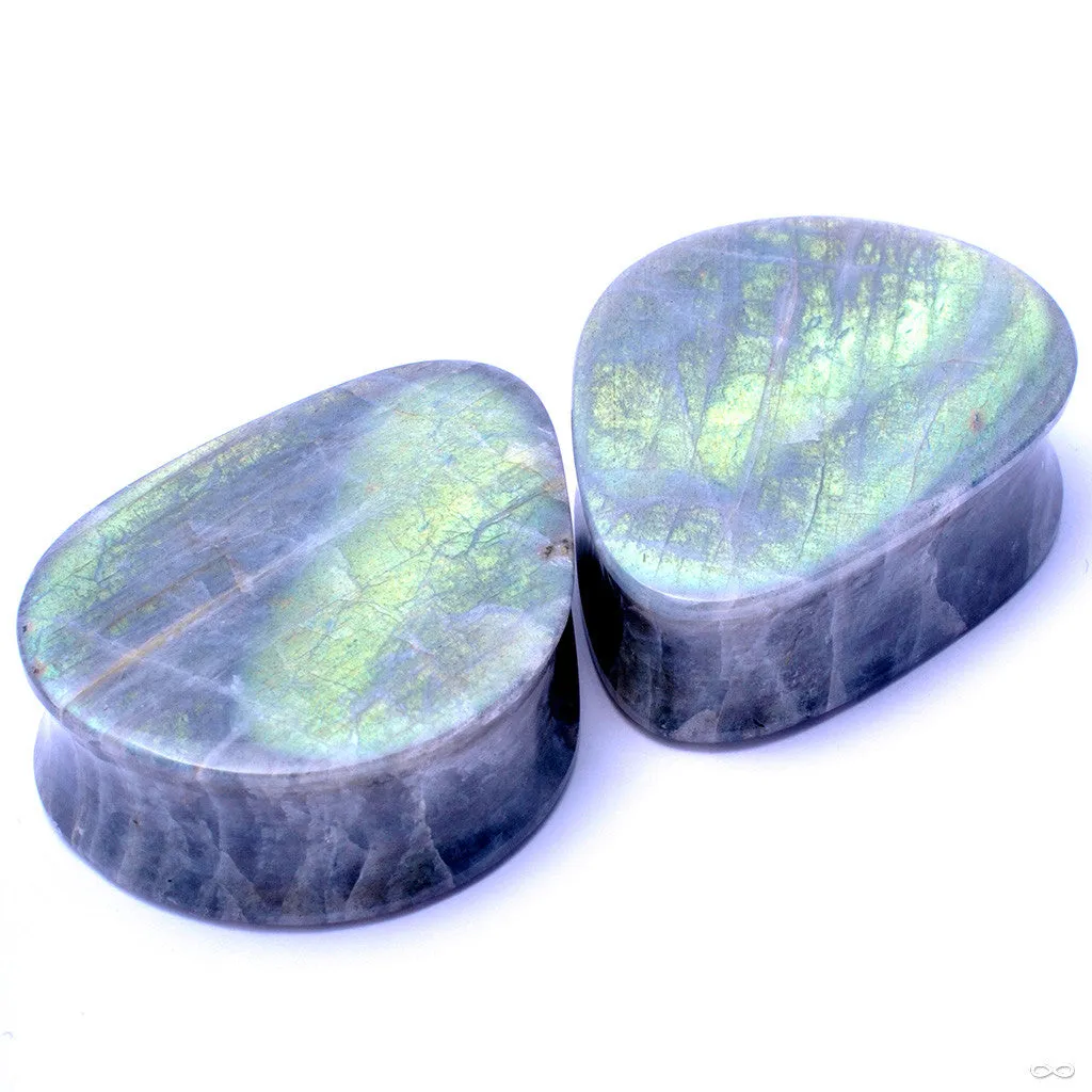 Green Labradorite Teardrop Plugs in 1 1/2” from Relic Stoneworks