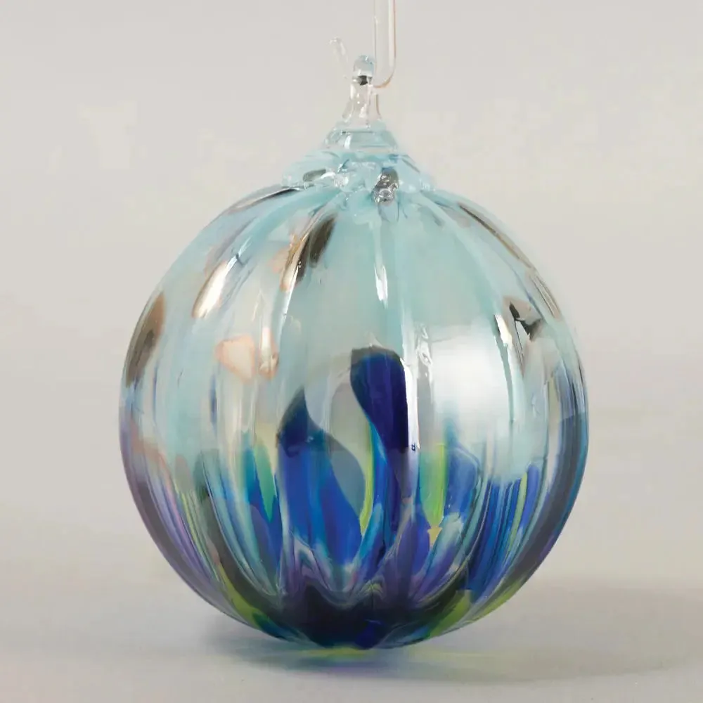 Handblown Set of Two Classic Ornaments in Island Sprinkle and Steel Blue by Glass Eye Studio