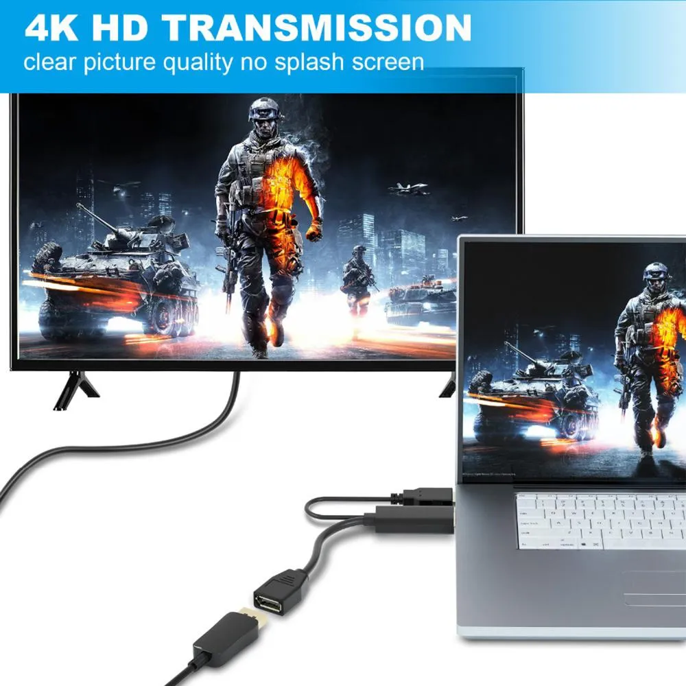 HDMI - Compatible (PC) to DP Displayport Display Port (Monitor) Cable / Converter Adapter USB Powered HDMI to DP 4K 60Hz