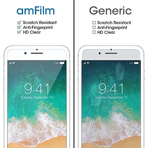iPhone 8, 7, 6S, 6 Screen Protector Glass, amFilm Tempered Glass Screen Protector for Apple iPhone 8, 7, iPhone 6S, iPhone 6 [4.7" inch] 2017 2016, 2015 (2-Pack)