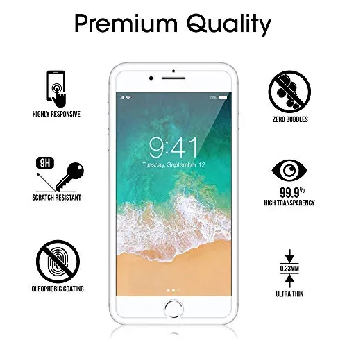 iPhone 8, 7, 6S, 6 Screen Protector Glass, amFilm Tempered Glass Screen Protector for Apple iPhone 8, 7, iPhone 6S, iPhone 6 [4.7" inch] 2017 2016, 2015 (2-Pack)