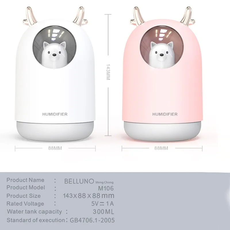 Kawaii Deer Wolf USB LED Humidifier