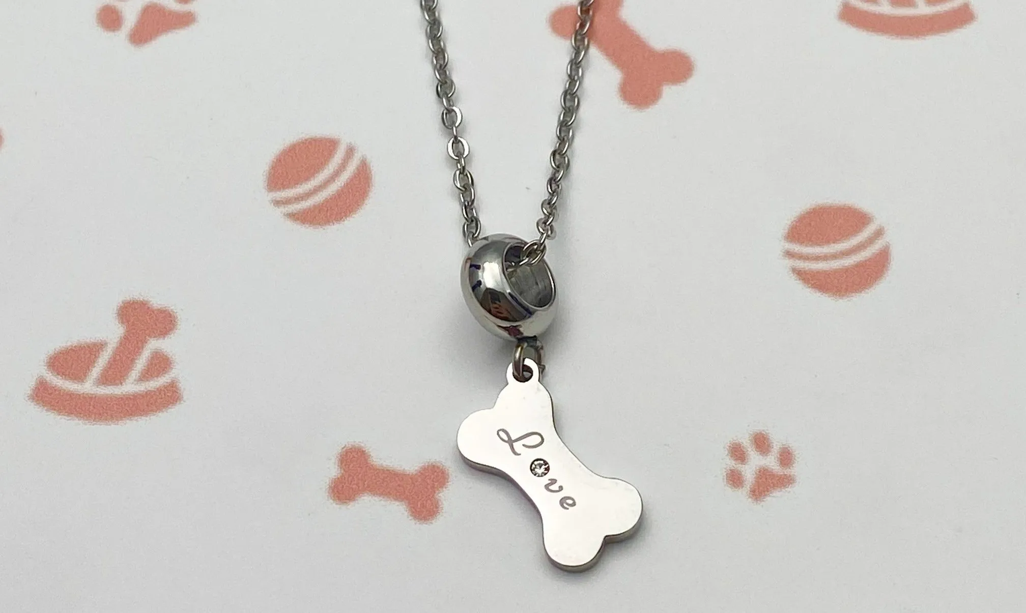 Laser Engraved Love Bone Necklace with gemstone - Artisan Jewelry