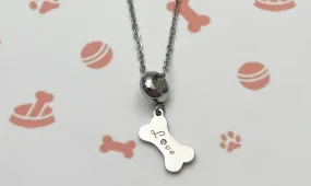 Laser Engraved Love Bone Necklace with gemstone - Artisan Jewelry